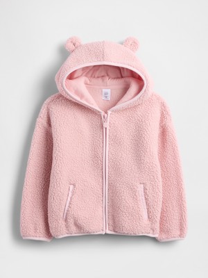 Gap Kız Bebek Pembe Sherpa Bear Fermuarlı Sweatshirt
