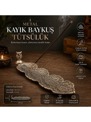 İki Yedi Konsept Metal Baykuş Figürlü Kayık Tütsülük Çubuk Tütsü Yakma Standı Dekoratif Ev Ofis Hediyesi