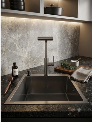 Gl General Sagax 50X50 Antrasit Evia Batarya ve Sabunluklu Eviye