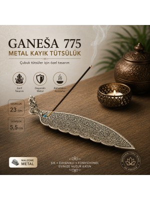 İki Yedi Konsept Ganeşa 775 Ganeşa Figürlü Metal Kayık Tütsülük Çubuk Tütsü Standı Dekoratif Ev Hediyelik