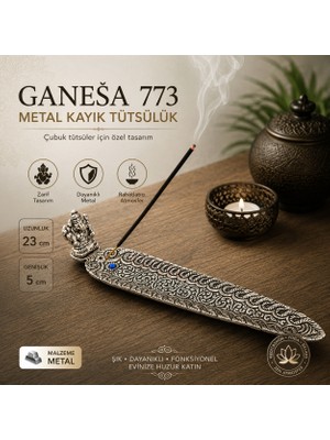 İki Yedi Konsept Ganeşa 773 Figürlü Metal Kayık Tütsülük Çubuk Tütsü Standı Meditasyon Yoga Hediyesi