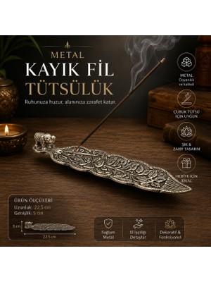 İki Yedi Konsept Metal Fil Figürlü Kayık Tütsülük Çubuk Tütsü Yakma Standı Dekoratif Ev Ofis Hediyesi
