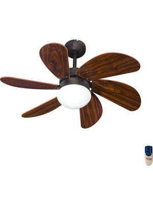 Taflan L36009 Rc Uzaktan Kumandalı Tavan Vantilatörü 6 Kanatlı Kahverengi Aydınlatmalı Modern Tasarım