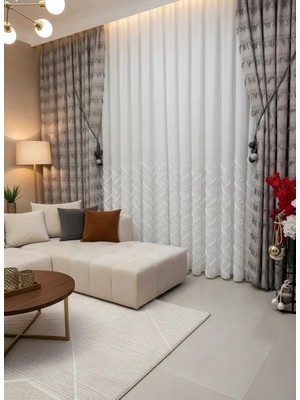 Nivemes Home Nivemeshome Sedef 1-094P Yarı Desen Ekru  1/3 Pileli Tül Perde