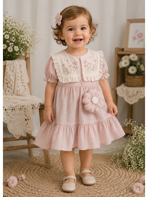 My Lusa Baby Velya Mini Kız Bebek %100 Pamuklu Nakışlı Çiçek Aksesuar Çantalı Elbise