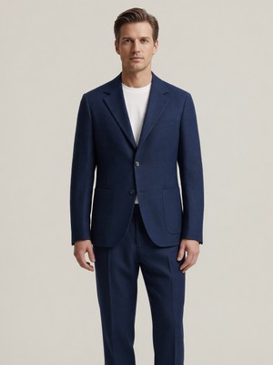 Xint Erkek Lacivert %100 Keten Regular Fit Ceket
