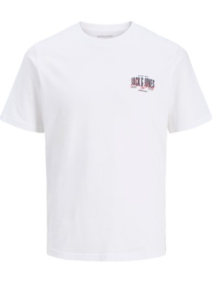 Jack & Jones Erkek Gögüs Baskılı Bisiklet Yaka Tisört - Aero %100 Pamuk Kısa Kollu Günlük Stil Beyaz