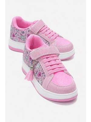 Ccway Resimli Simli Anorak Çocuk Spor Ayakkabı 26-30 Pembe