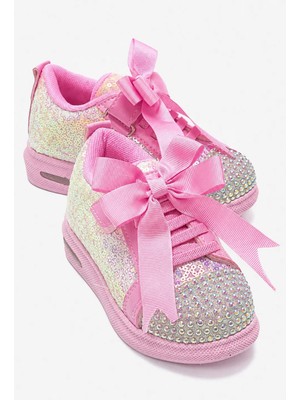 Ccway Kurdeleli Pullu Incili Işıklı Anorak Çocuk Spor Ayakkabı 25-25 Pembe