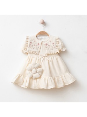 My Lusa Baby Velya Mini Kız Bebek %100 Pamuklu Nakışlı Çiçek Aksesuar Çantalı Elbise