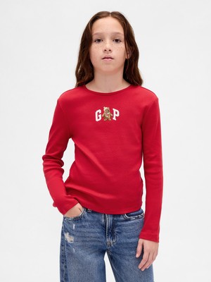 Gap Kız Çocuk Kırmızı Nakışlı Logo T-Shirt