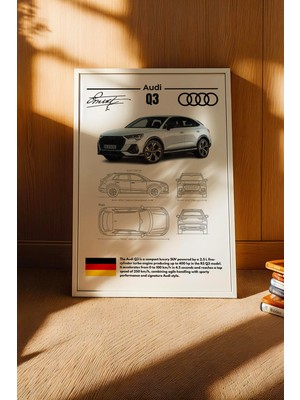 E2 Nova Audi Q3 Tablo - Teknik Özellikli Alman Lüks Suv Poster - Çerçeveli Duvar Dekoru - Araba Blueprint