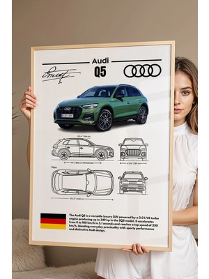 E2 Nova Audi Q5 Tablo - Teknik Özellikli Alman Lüks Suv Poster - Çerçeveli Duvar Dekoru - Araba Blueprint
