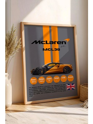 E2 Nova Mclaren MCL38 F1 Araba Tablosu - Teknik Özellikli Yarış Arabası Poster - Çerçeveli Duvar Dekoru