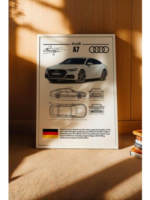 E2 Nova Audi A7 Tablo - Teknik Özellikli Alman Sportback Poster - Çerçeveli Duvar Dekoru - Araba Blueprint