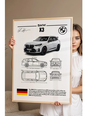 E2 Nova Bmw X3 Tablo - Teknik Özellikli Alman Lüks Suv Poster - Çerçeveli Duvar Dekoru - Araba Blueprint
