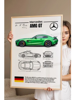 E2 Nova Mercedes-Amg Gt Tablo - Teknik Özellikli Spor Araba Poster - Çerçeve Duvar Dekoru - Araba Blueprint