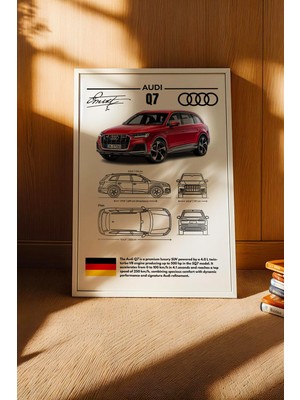 E2 Nova Audi Q7 Tablo - Teknik Özellikli Alman Lüks Suv Poster - Çerçeveli Duvar Dekoru - Araba Blueprint