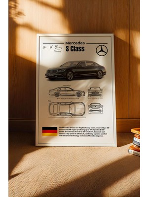 E2 Nova Mercedes S Class Tablo - Teknik Özellikli Lüks Sedan Poster - Çerçeveli Duvar Dekoru - Blueprint