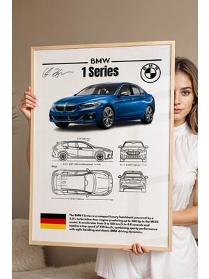 E2 Nova Bmw 1 Serisi Tablo - Teknik Özellikli Alman Spor Hatchback Poster - Çerçeve Duvar Dekoru - Blueprint