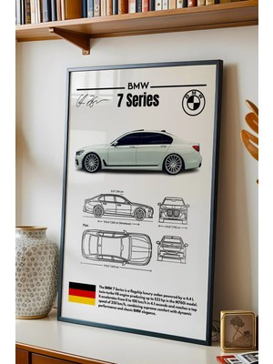 E2 Nova Bmw 7 Serisi Tablo - Teknik Özellikli Alman Lüks Sedan Poster - Çerçeveli Duvar Dekoru - Blueprint