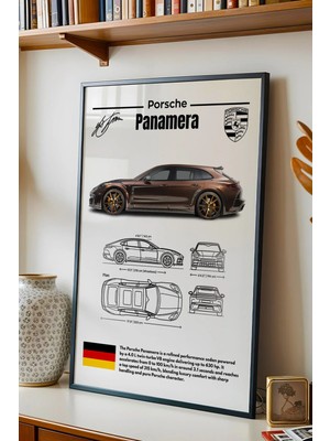 E2 Nova Porsche Panamera Tablo - Teknik Özellikli Lüks Sedan Poster - Çerçeveli Duvar Dekoru - Blueprint