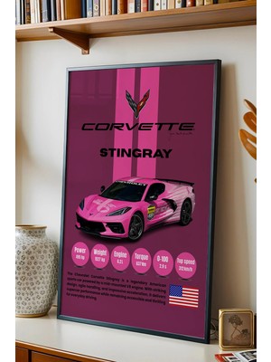 E2 Nova Corvette Stingray Araba Tablosu - Teknik Özellikli Otomobil Poster - Çerçeveli Duvar Dekoru