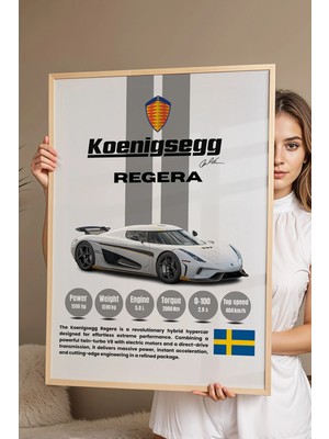 E2 Nova Koenigsegg Regera Araba Tablosu - Teknik Özellikli Hiper Otomobil Poster - Çerçeveli Duvar Dekoru