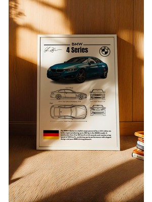 E2 Nova Bmw 4 Serisi Tablo - Teknik Özellikli Alman Spor Coupe Poster - Çerçeveli Duvar Dekoru - Blueprint