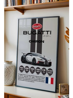 E2 Nova Bugatti Chiron Hiper Araba Tablosu - Teknik Özellikli Otomobil Poster - Çerçeveli Duvar Dekoru