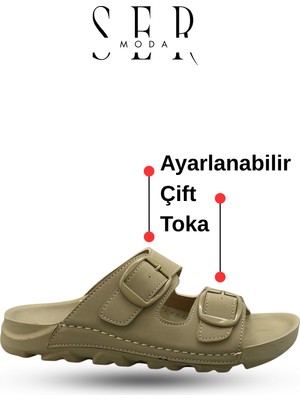 Sermoda Kadın Terlik  – Esnek Anatomik Tabanlı Ayarlanabilir Çift Tokalı Kadın Terlik Mint Yeşil