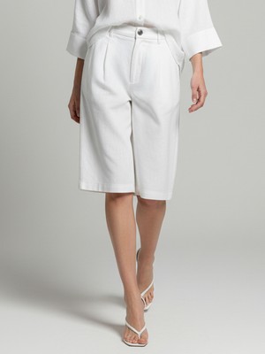 Xint Kadın Beyaz %100 Keten Oversize Şort