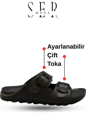 Sermoda Kadın Terlik  – Esnek Anatomik Tabanlı Ayarlanabilir Çift Tokalı Kadın Terlik Siyah