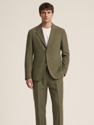 Xint Erkek Haki %100 Keten Regular Fit Ceket