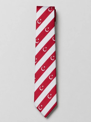 Kırmızı Beyaz Çizgili Ay Yıldızlı Kravat