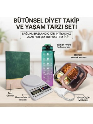Nurimo Wellness 5'li Form ve Diyet Takip Motivasyon Seti - Mutfak Terazisi, Motivasyon Matarası, Vücut Mezurası, Çelik Yemek Kutusu ve Diyet Günlüğü