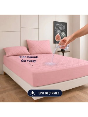 Formeya Pudra %100 Pamuk Kapitone Fitted Su Sıvı Geçirmez Yatak Koruyucu Tek-Çift Kişilik-Battal Yatak Alezi