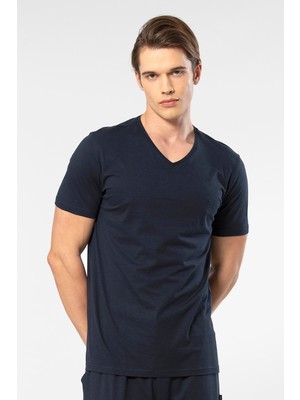 Cacharel Erkek Kısakol V Yaka T-Shirt, %50 Pamuk %50 Modal