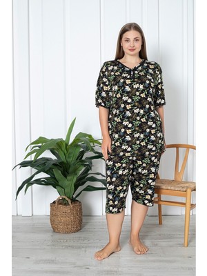 Asel Büyük Beden Likralı Penye Kapri Pijama Takım