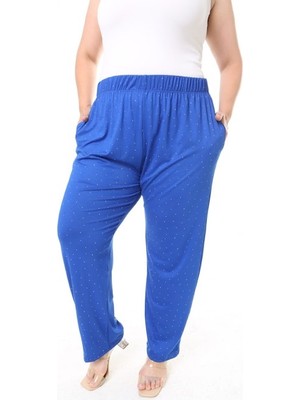 XL Modam Xlmodam Kadın Likralı Viskon Gümüş Taşlı  Büyük Beden Pantolon