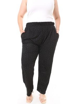 XL Modam Xlmodam Kadın Likralı Viskon Gümüş Taşlı  Büyük Beden Pantolon