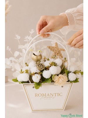 Yapay Çiçek Sitesi Yapay Çiçekli Romantic Çantalı Aranjman Model 41
