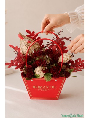 Yapay Çiçek Sitesi Yapay Çiçekli Romantic Çantalı Aranjman Model 42