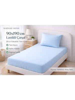 Madame Home Tek Kişilik Lastikli Çarşaf Takımı 90X190 cm Pamuklu Kumaş 1 Adet Yastık Kılıfı Köşe Derinlik 20CM