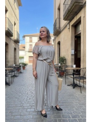 Byemelika Beli Büzgülü Italyan Ipek Tulum (Vizon)