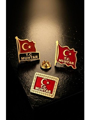 kuyumcudan T.c. Muhtar Rozeti Üçlü Set - Türk Bayraklı Kurumsal Muhtar Rozet Paketi (3 Adet)