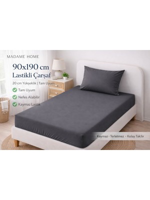Madame Home Tek Kişilik Lastikli Çarşaf Takımı 90X190 cm Pamuklu Kumaş 1 Adet Yastık Kılıfı Köşe Derinlik 20CM