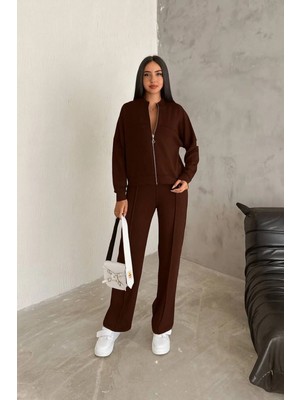 Gugus Kadın Modal Kumaş Fermuarlı Bol Paça Kolej Yaka Takım