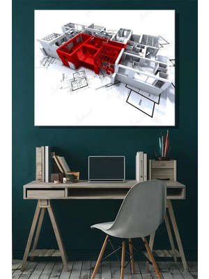 Şehzat Kare Kanvas Duvar Tablosu Tekli Emlakçı Emlak Ofisi Inşaat 3D Kat Planı Proje Mimari Kesit Detay