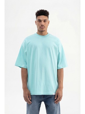 Machinist Erkek Basic Pamuklu Super Oversize Tişört Su Yeşili